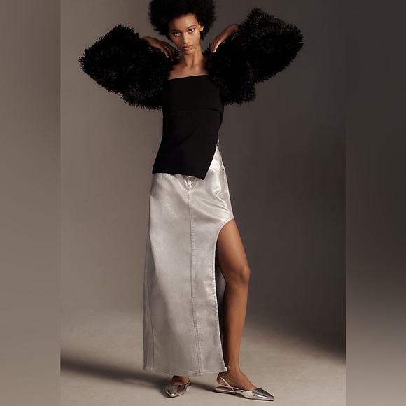 Anthropologie Pilcro Side-Slit Maxi Skirt-Silver-Size 8-NWT - Picture 2 of 8